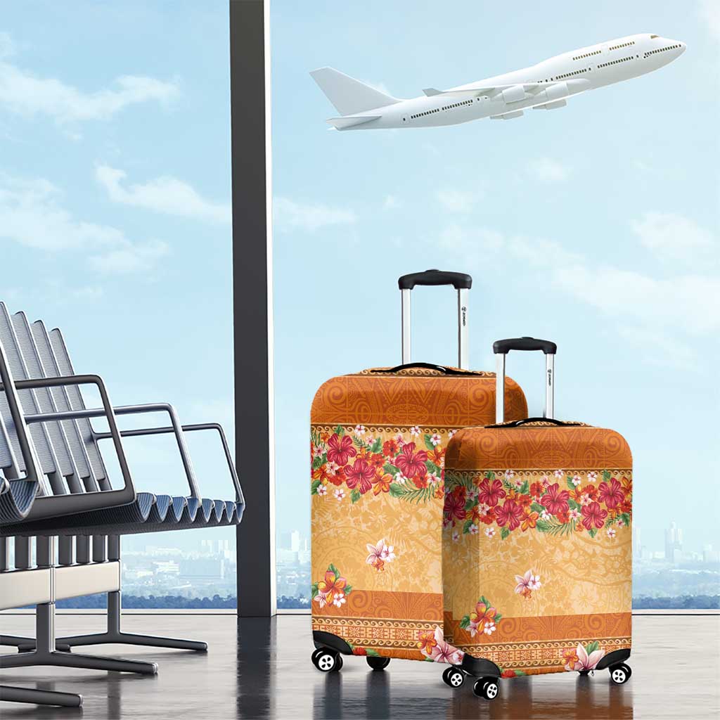 Hawaii Hibiscus Luggage Cover Turtles and Tribal Motifs Vintage Floral Style LT03 - Polynesian Pride