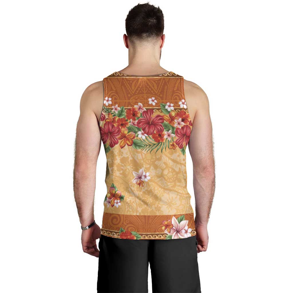 Hawaii Hibiscus Men Tank Top Turtles and Tribal Motifs Vintage Floral Style LT03 - Polynesian Pride
