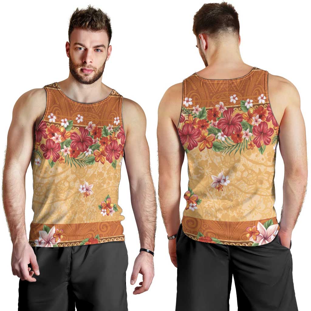 Hawaii Hibiscus Men Tank Top Turtles and Tribal Motifs Vintage Floral Style LT03 - Polynesian Pride