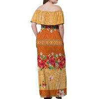 Hawaii Hibiscus Off Shoulder Maxi Dress Turtles and Tribal Motifs Vintage Floral Style LT03 - Polynesian Pride