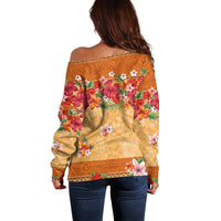 Hawaii Hibiscus Off Shoulder Sweater Turtles and Tribal Motifs Vintage Floral Style LT03 - Polynesian Pride