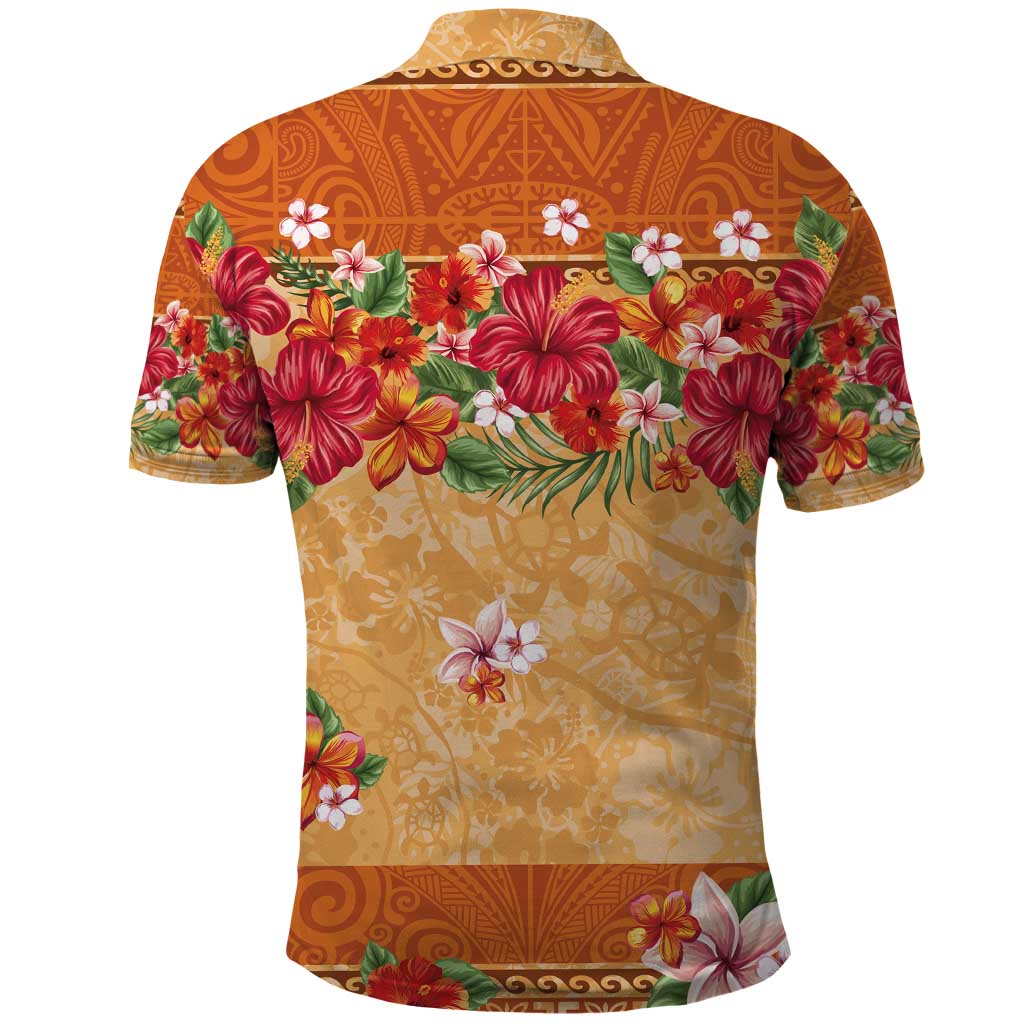 Hawaii Hibiscus Polo Shirt Turtles and Tribal Motifs Vintage Floral Style LT03 - Polynesian Pride