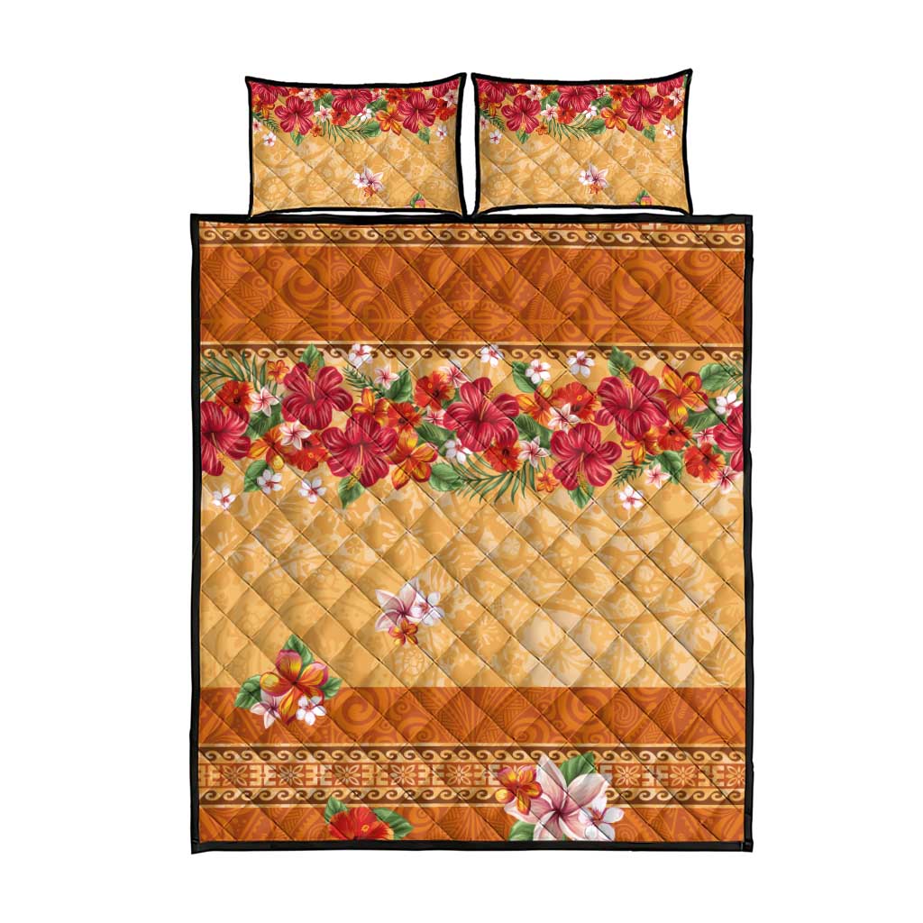 Hawaii Hibiscus Quilt Bed Set Turtles and Tribal Motifs Vintage Floral Style LT03 - Polynesian Pride