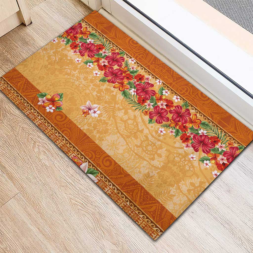 Hawaii Hibiscus Rubber Doormat Turtles and Tribal Motifs Vintage Floral Style