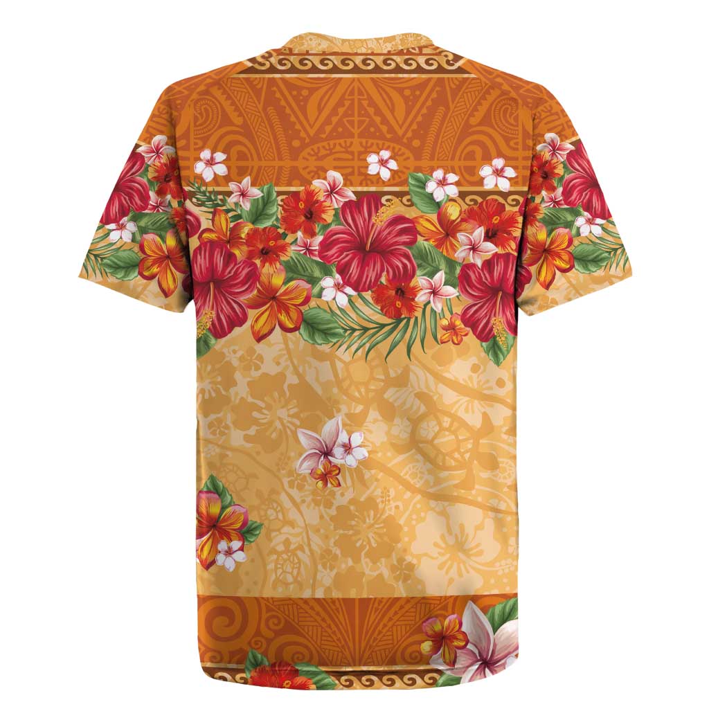 Hawaii Hibiscus Rugby Jersey Turtles and Tribal Motifs Vintage Floral Style LT03 - Polynesian Pride