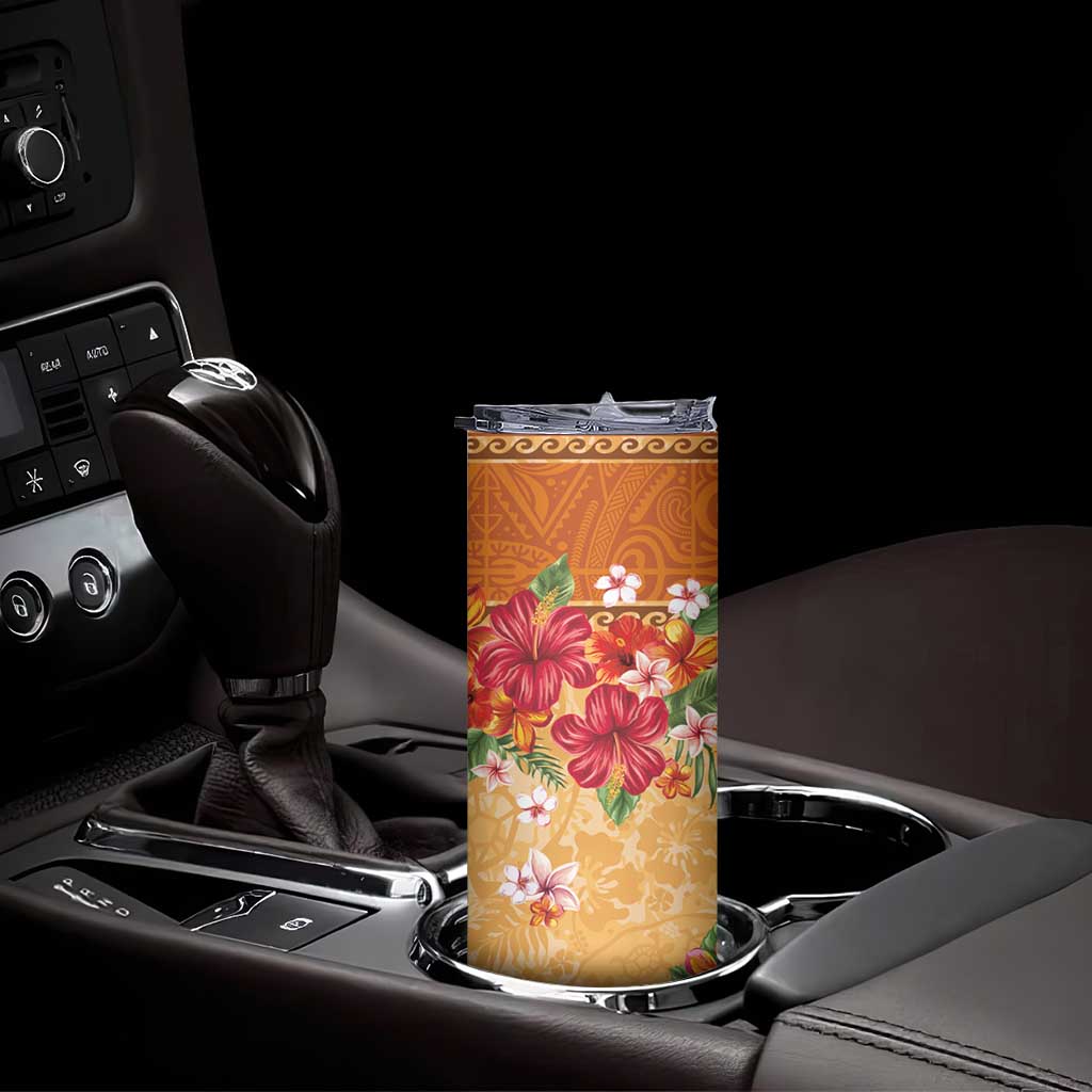 Hawaii Hibiscus Skinny Tumbler Turtles and Tribal Motifs Vintage Floral Style LT03 - Polynesian Pride