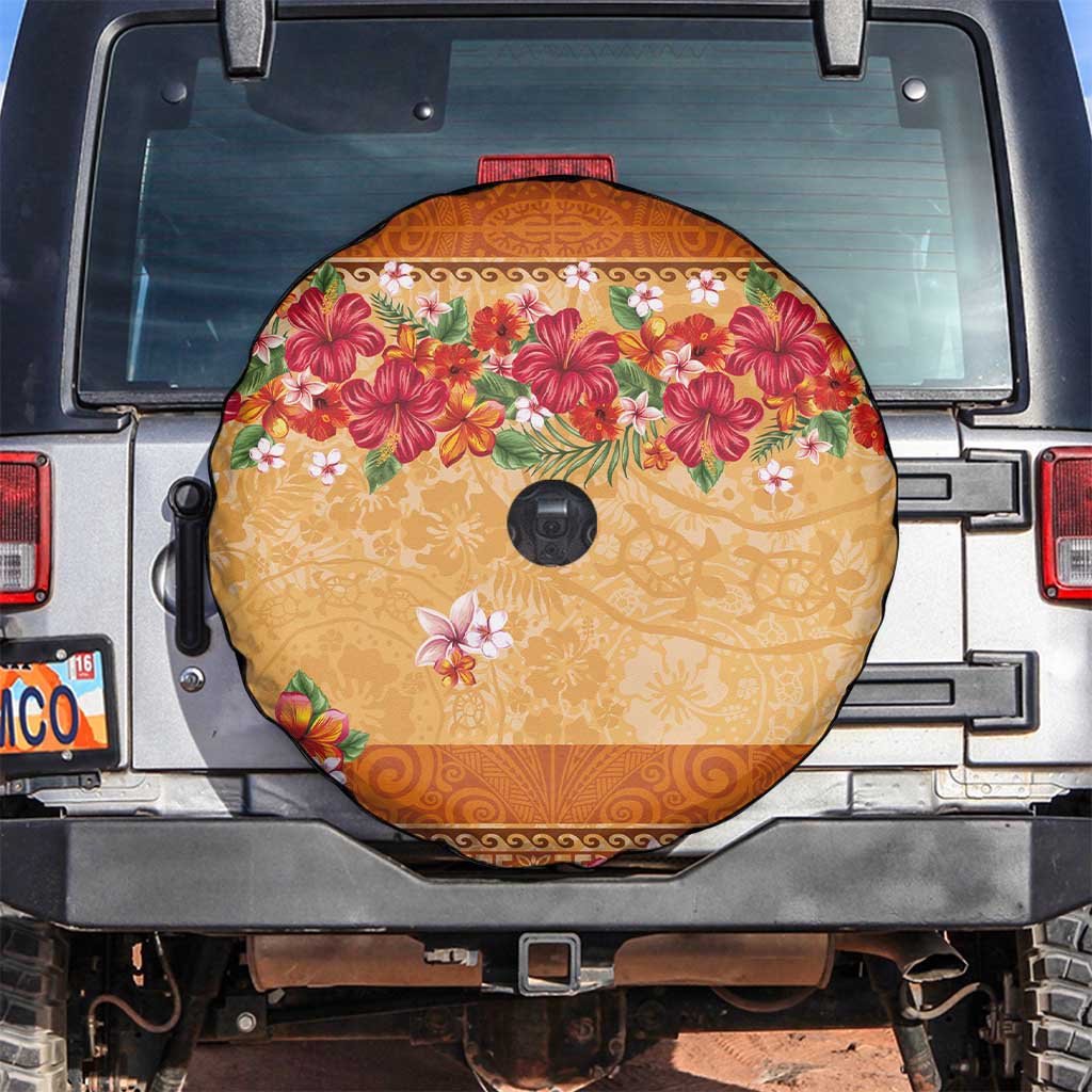Hawaii Hibiscus Spare Tire Cover Turtles and Tribal Motifs Vintage Floral Style LT03 Yellow - Polynesian Pride