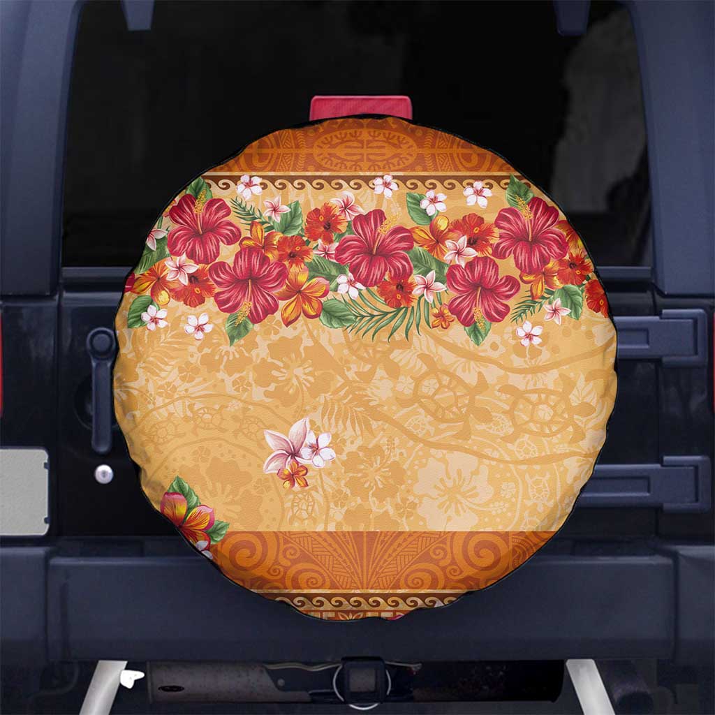Hawaii Hibiscus Spare Tire Cover Turtles and Tribal Motifs Vintage Floral Style LT03 - Polynesian Pride