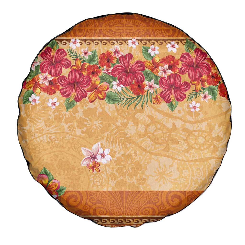 Hawaii Hibiscus Spare Tire Cover Turtles and Tribal Motifs Vintage Floral Style LT03 - Polynesian Pride