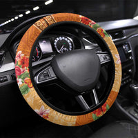 Hawaii Hibiscus Steering Wheel Cover Turtles and Tribal Motifs Vintage Floral Style LT03 Universal Fit Yellow - Polynesian Pride