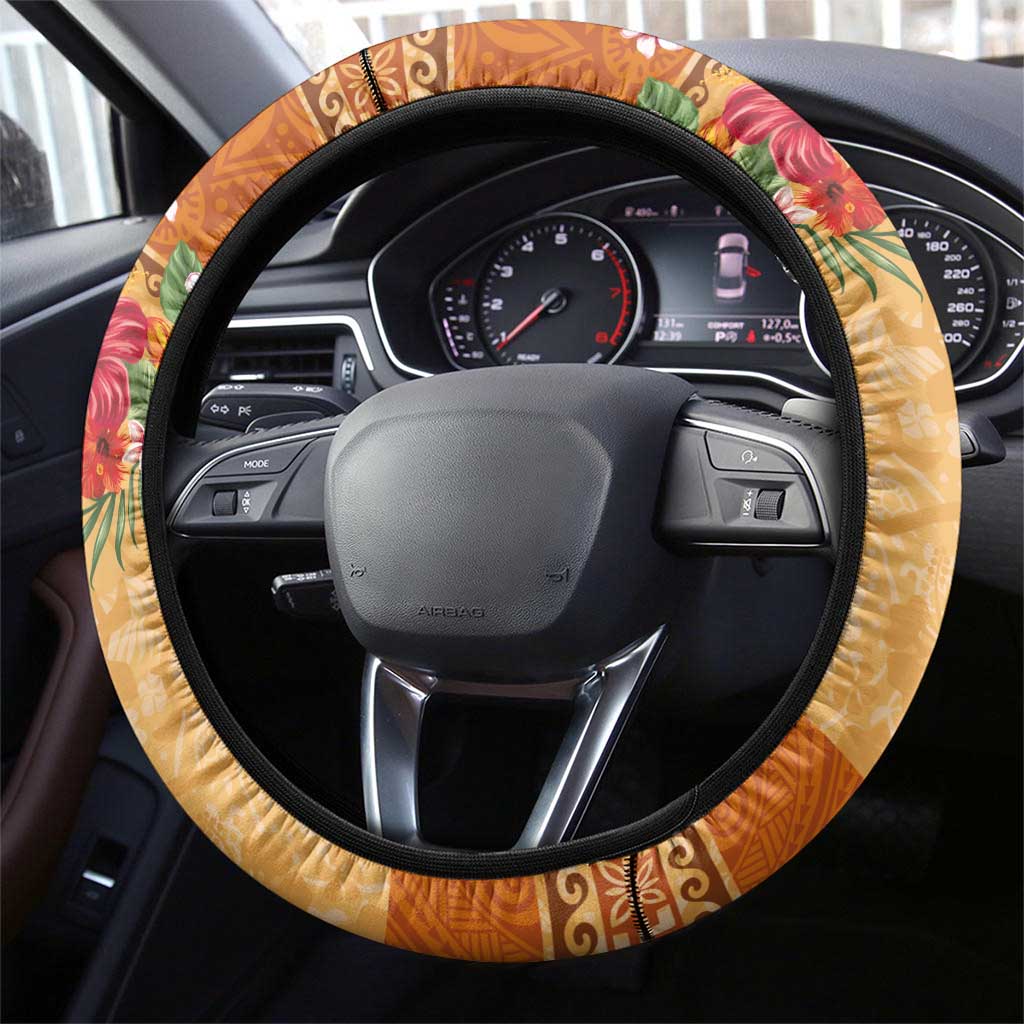 Hawaii Hibiscus Steering Wheel Cover Turtles and Tribal Motifs Vintage Floral Style LT03 - Polynesian Pride
