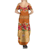 Hawaii Hibiscus Summer Maxi Dress Turtles and Tribal Motifs Vintage Floral Style LT03 - Polynesian Pride