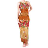 Hawaii Hibiscus Tank Maxi Dress Turtles and Tribal Motifs Vintage Floral Style LT03 Women Yellow - Polynesian Pride