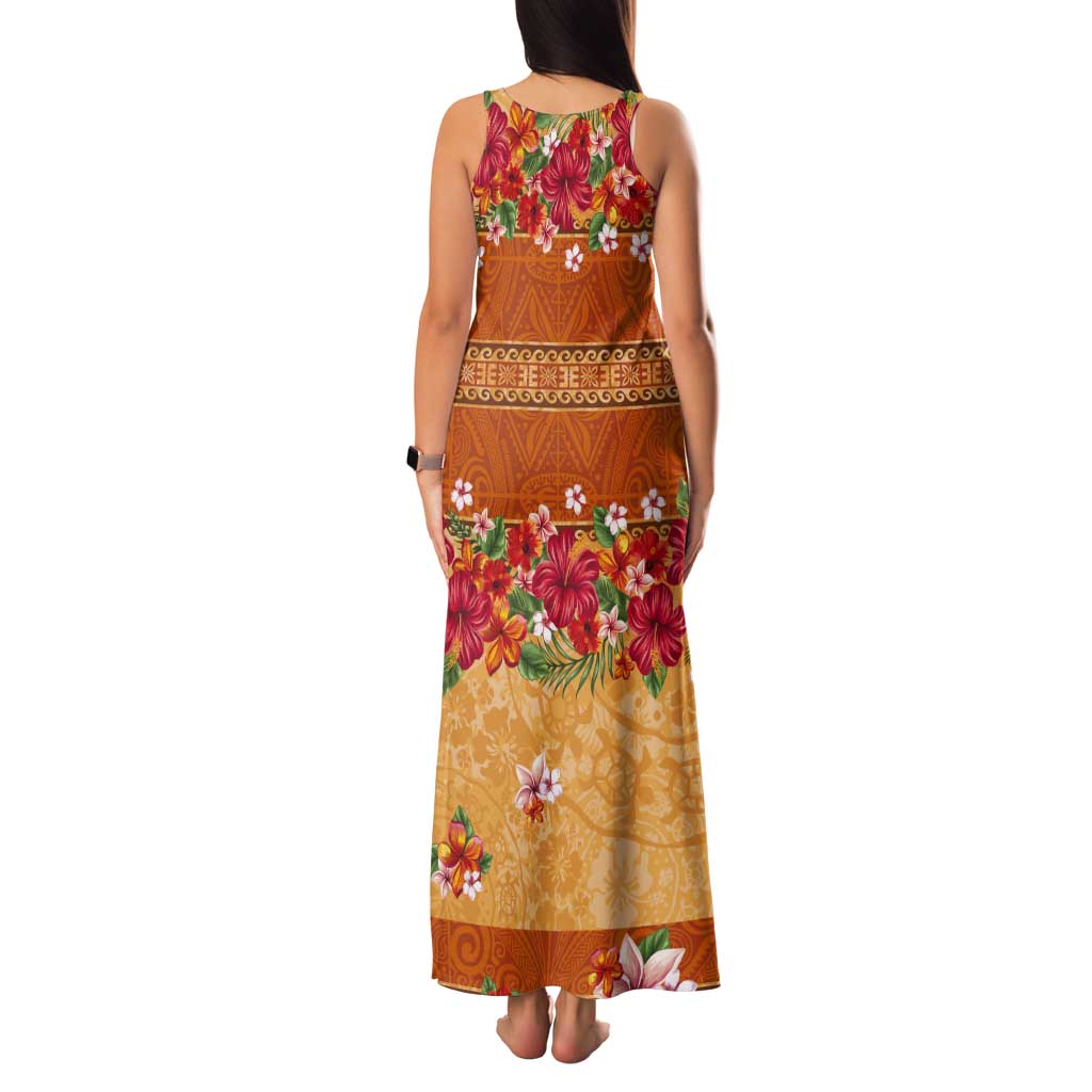 Hawaii Hibiscus Tank Maxi Dress Turtles and Tribal Motifs Vintage Floral Style LT03 - Polynesian Pride