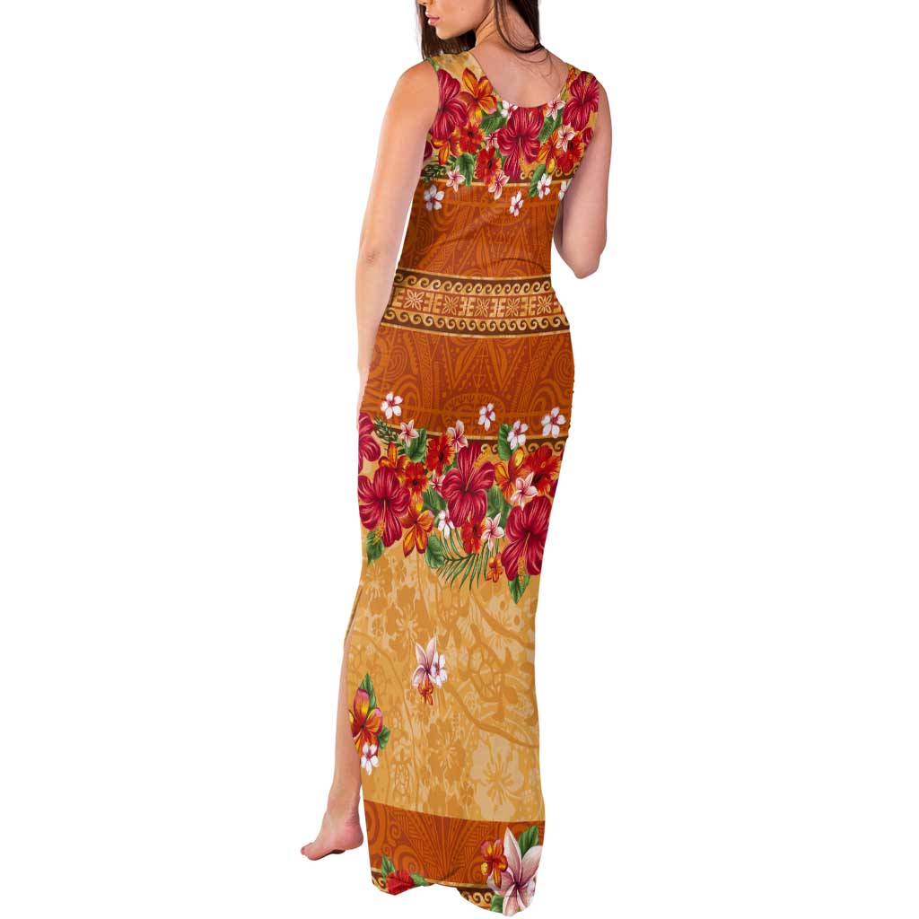 Hawaii Hibiscus Tank Maxi Dress Turtles and Tribal Motifs Vintage Floral Style LT03 - Polynesian Pride