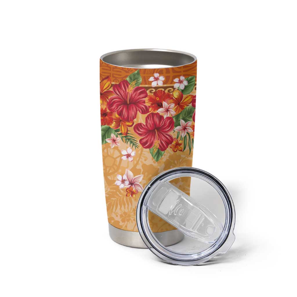 Hawaii Hibiscus Tumbler Cup Turtles and Tribal Motifs Vintage Floral Style LT03 - Polynesian Pride