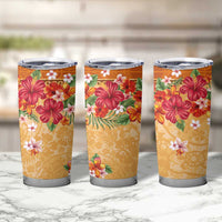 Hawaii Hibiscus Tumbler Cup Turtles and Tribal Motifs Vintage Floral Style LT03 - Polynesian Pride