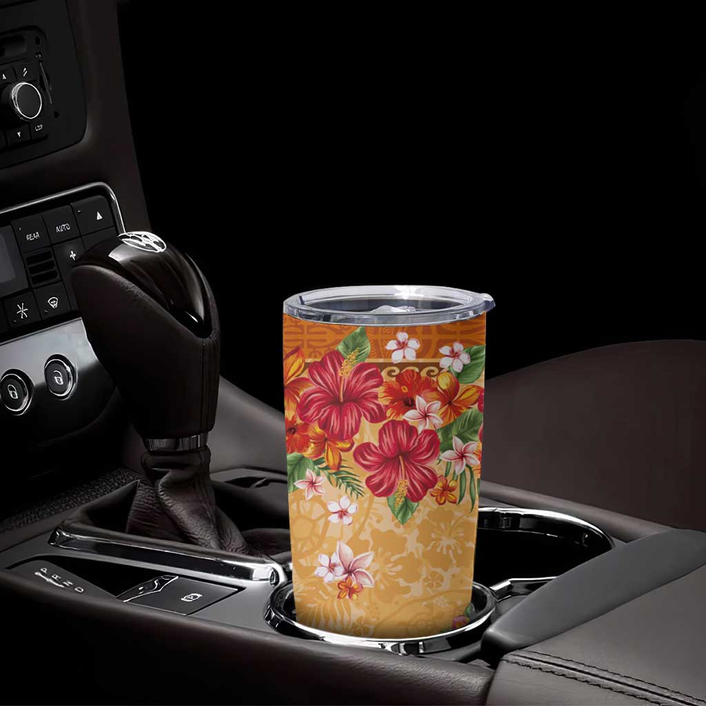 Hawaii Hibiscus Tumbler Cup Turtles and Tribal Motifs Vintage Floral Style LT03 - Polynesian Pride
