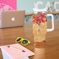 Hawaii Hibiscus Tumbler With Handle Turtles and Tribal Motifs Vintage Floral Style LT03 - Polynesian Pride