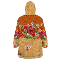 Hawaii Hibiscus Wearable Blanket Hoodie Turtles and Tribal Motifs Vintage Floral Style LT03 - Polynesian Pride