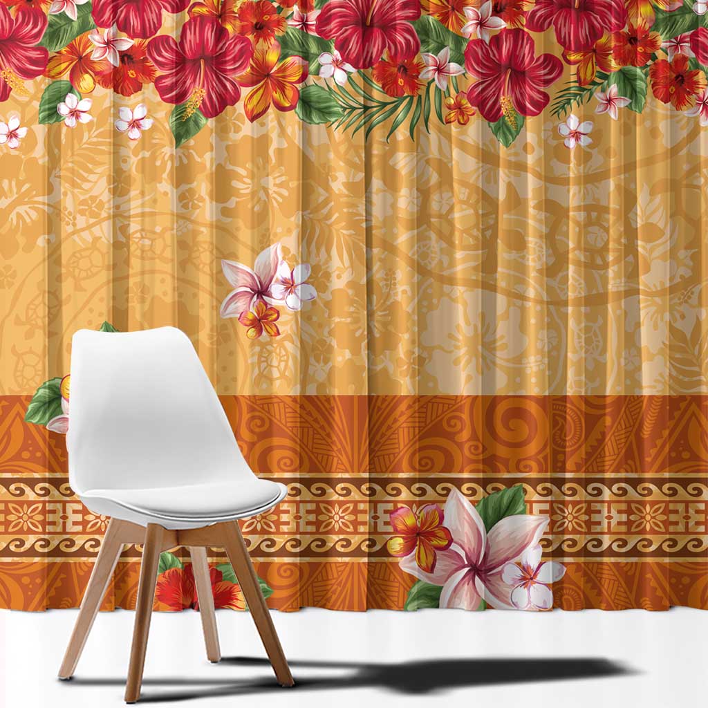 Hawaii Hibiscus Window Curtain Turtles and Tribal Motifs Vintage Floral Style