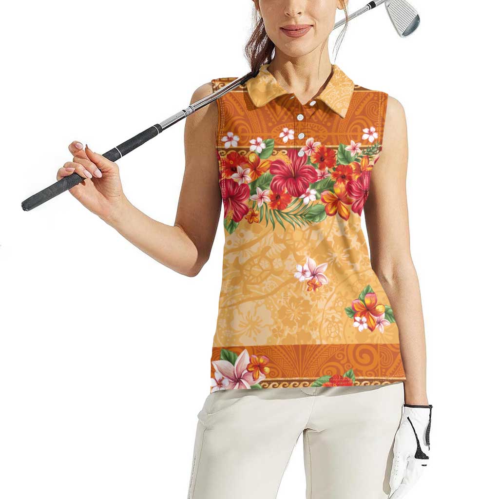 Hawaii Hibiscus Women Sleeveless Polo Shirt Turtles and Tribal Motifs Vintage Floral Style LT03 - Polynesian Pride