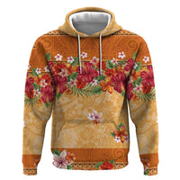 Hawaii Hibiscus Zip Hoodie Turtles and Tribal Motifs Vintage Floral Style LT03 Pullover Hoodie Yellow - Polynesian Pride