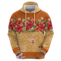 Hawaii Hibiscus Zip Hoodie Turtles and Tribal Motifs Vintage Floral Style LT03 - Polynesian Pride