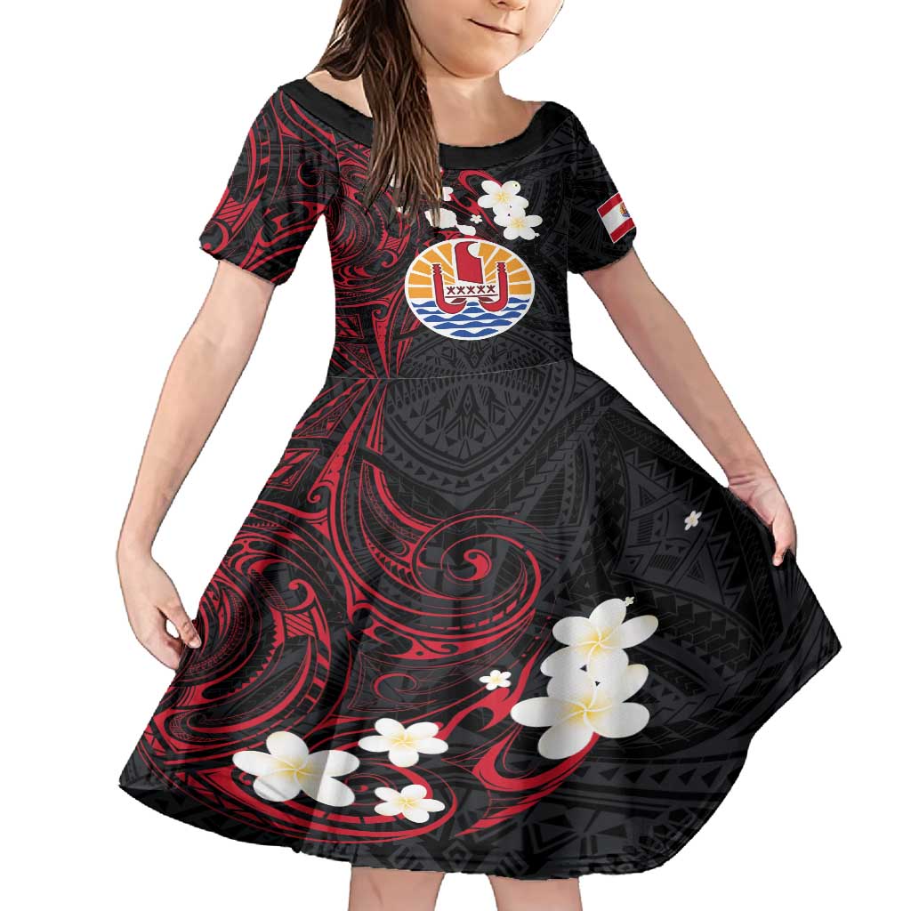 French Polynesia Tiare Day Family Matching Long Sleeve Bodycon Dress and Hawaiian Shirt Seal and Polynesian Pattern LT03 Daughter's Dress Black - Polynesian Pride
