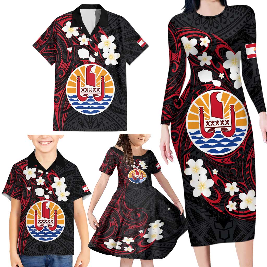 French Polynesia Tiare Day Family Matching Long Sleeve Bodycon Dress and Hawaiian Shirt Seal and Polynesian Pattern LT03 - Polynesian Pride