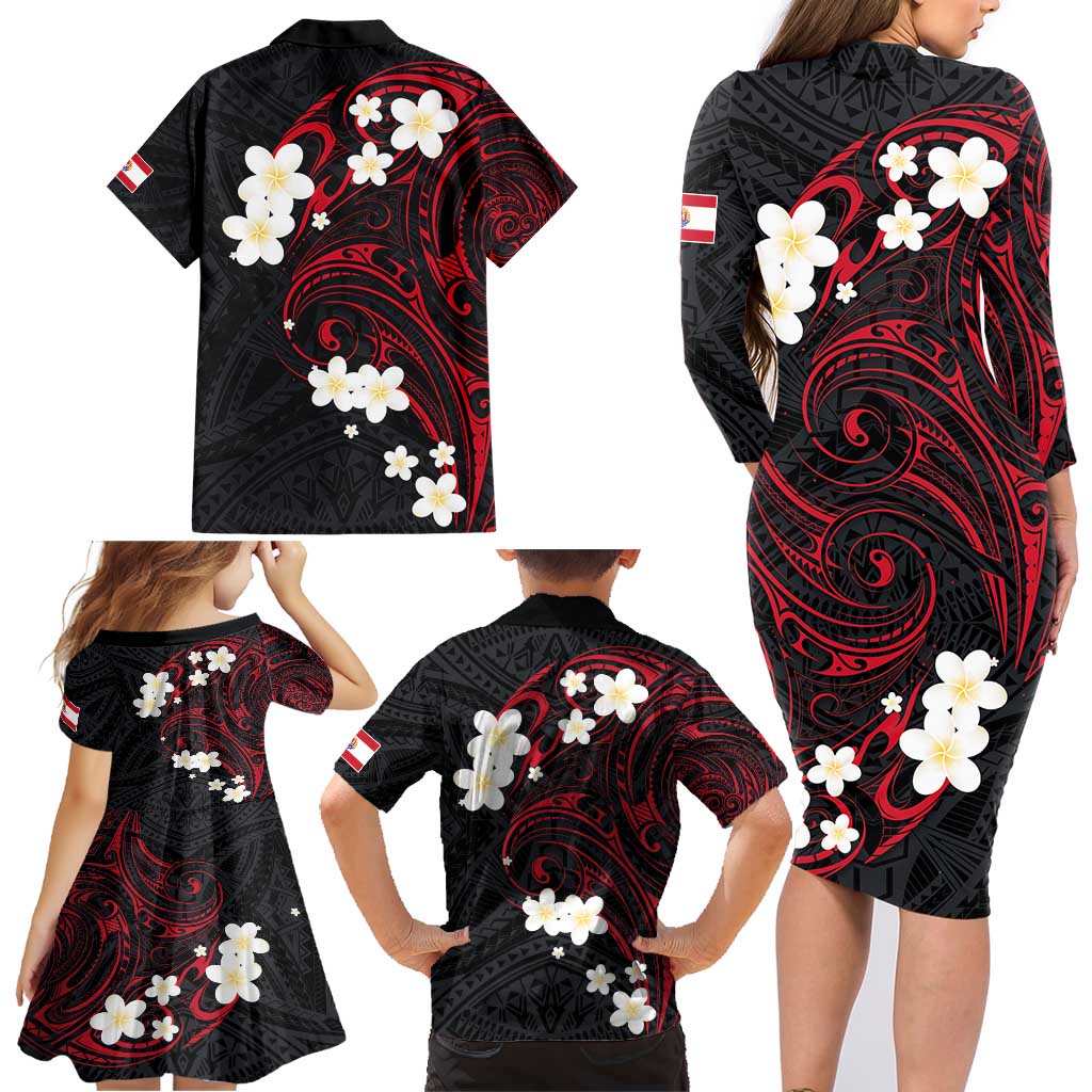 French Polynesia Tiare Day Family Matching Long Sleeve Bodycon Dress and Hawaiian Shirt Seal and Polynesian Pattern LT03 - Polynesian Pride