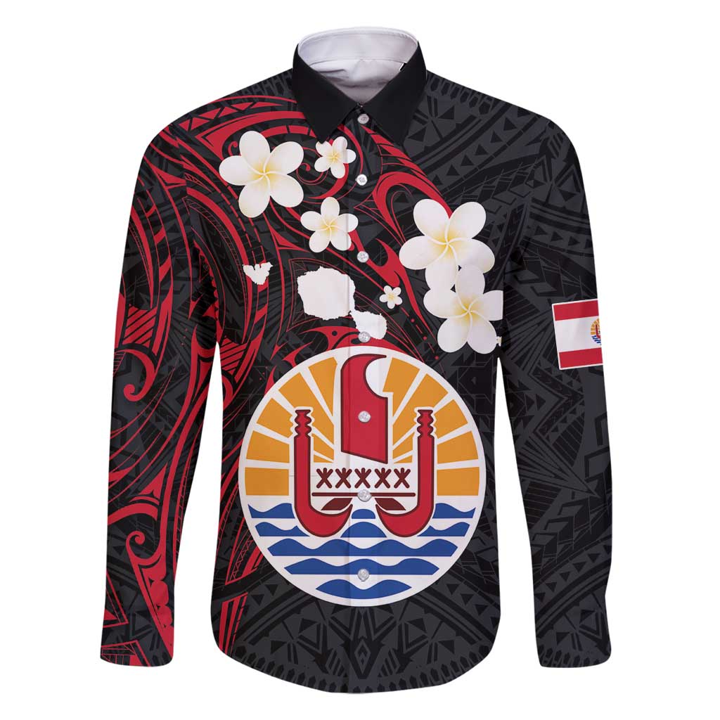 French Polynesia Tiare Day Family Matching Long Sleeve Bodycon Dress and Hawaiian Shirt Seal and Polynesian Pattern LT03 Dad's Shirt - Long Sleeve Black - Polynesian Pride