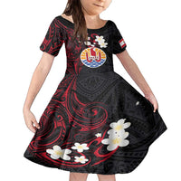French Polynesia Tiare Day Family Matching Short Sleeve Bodycon Dress and Hawaiian Shirt Seal and Polynesian Pattern LT03 Daughter's Dress Black - Polynesian Pride