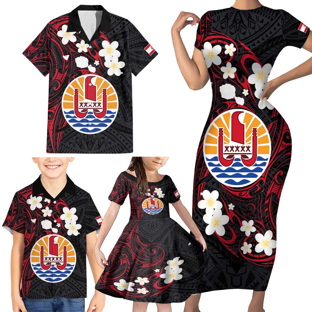 French Polynesia Tiare Day Family Matching Short Sleeve Bodycon Dress and Hawaiian Shirt Seal and Polynesian Pattern LT03 - Polynesian Pride