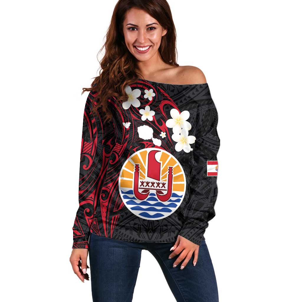 French Polynesia Tiare Day Off Shoulder Sweater Seal and Polynesian Pattern
