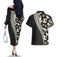 Bula Hibiscus Festival Couples Matching Off The Shoulder Long Sleeve Dress and Hawaiian Shirt Tapa Pattern Half Style LT03 - Polynesian Pride