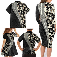 Bula Hibiscus Festival Family Matching Long Sleeve Bodycon Dress and Hawaiian Shirt Tapa Pattern Half Style LT03 - Polynesian Pride