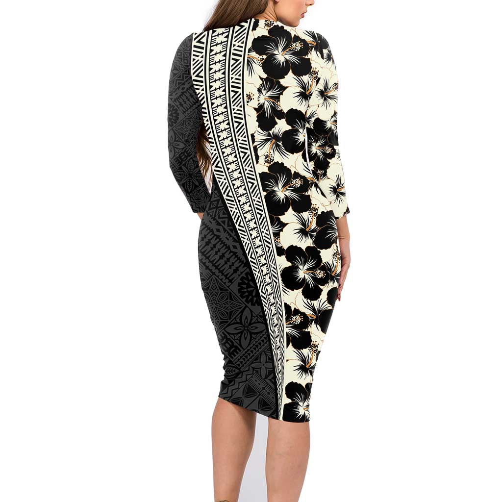 Bula Hibiscus Festival Family Matching Long Sleeve Bodycon Dress and Hawaiian Shirt Tapa Pattern Half Style LT03 - Polynesian Pride