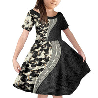 Bula Hibiscus Festival Family Matching Mermaid Dress and Hawaiian Shirt Tapa Pattern Half Style LT03 Daughter's Dress Beige - Polynesian Pride