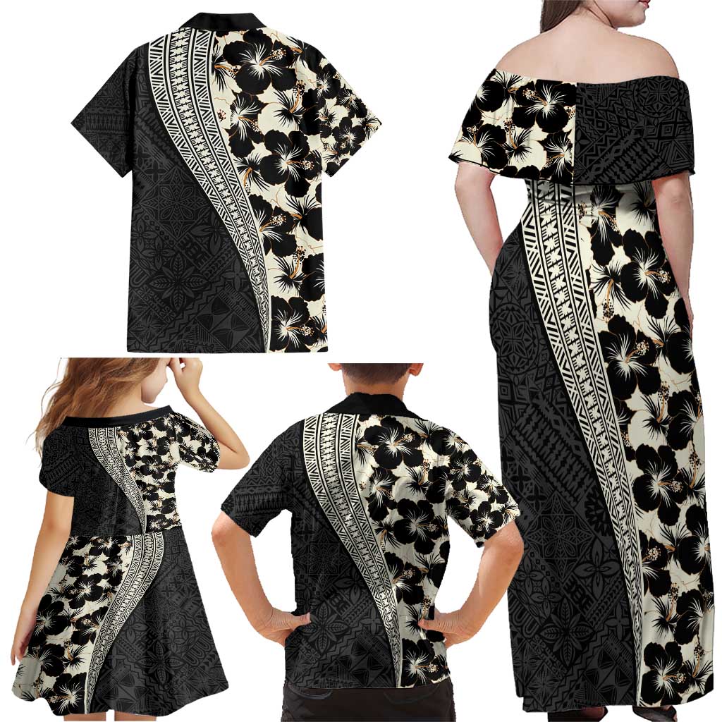 Bula Hibiscus Festival Family Matching Off Shoulder Maxi Dress and Hawaiian Shirt Tapa Pattern Half Style LT03 - Polynesian Pride