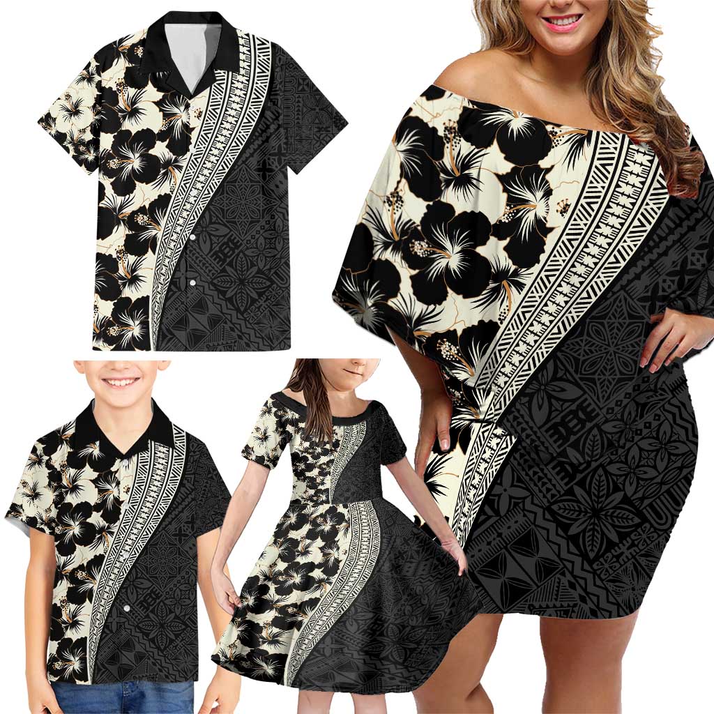 Bula Hibiscus Festival Family Matching Off Shoulder Short Dress and Hawaiian Shirt Tapa Pattern Half Style LT03 - Polynesian Pride