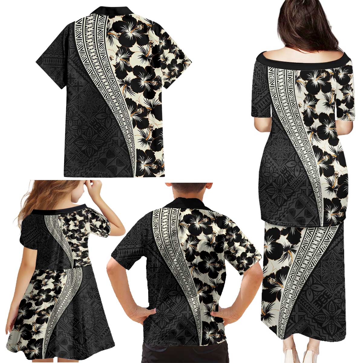 Bula Hibiscus Festival Family Matching Puletasi and Hawaiian Shirt Tapa Pattern Half Style LT03 - Polynesian Pride
