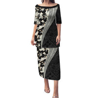 Bula Hibiscus Festival Family Matching Puletasi and Hawaiian Shirt Tapa Pattern Half Style LT03 Mom's Dress Beige - Polynesian Pride