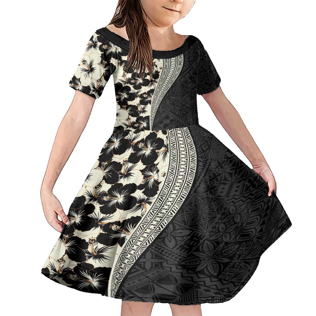 Bula Hibiscus Festival Family Matching Short Sleeve Bodycon Dress and Hawaiian Shirt Tapa Pattern Half Style LT03 Daughter's Dress Beige - Polynesian Pride
