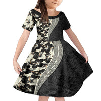 Bula Hibiscus Festival Family Matching Short Sleeve Bodycon Dress and Hawaiian Shirt Tapa Pattern Half Style LT03 Daughter's Dress Beige - Polynesian Pride