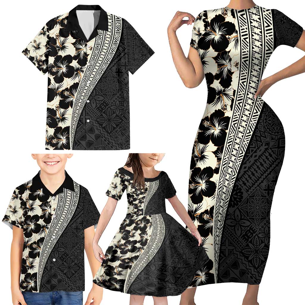 Bula Hibiscus Festival Family Matching Short Sleeve Bodycon Dress and Hawaiian Shirt Tapa Pattern Half Style LT03 - Polynesian Pride