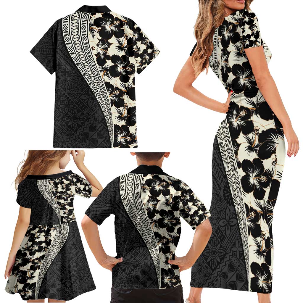 Bula Hibiscus Festival Family Matching Short Sleeve Bodycon Dress and Hawaiian Shirt Tapa Pattern Half Style LT03 - Polynesian Pride