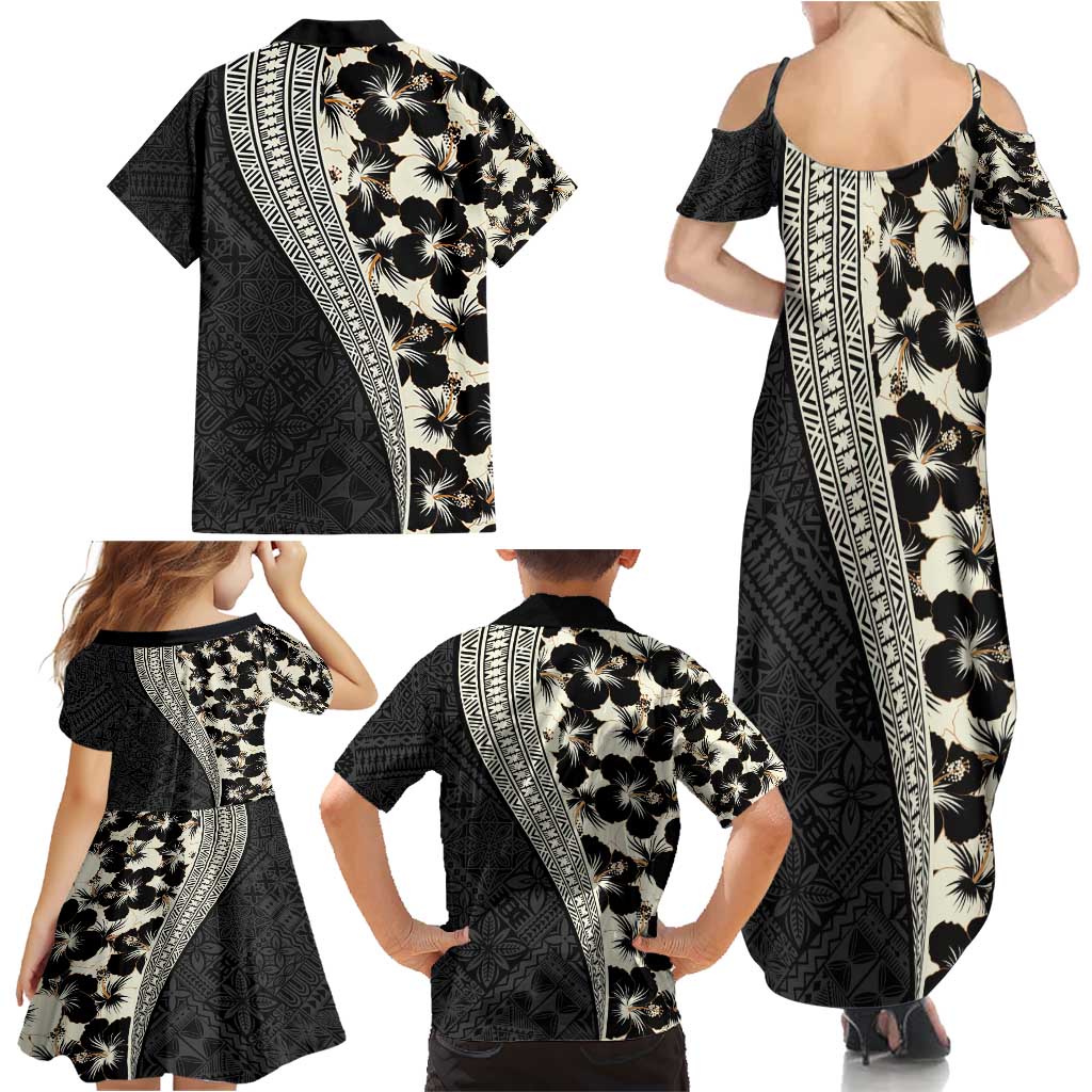 Bula Hibiscus Festival Family Matching Summer Maxi Dress and Hawaiian Shirt Tapa Pattern Half Style LT03 - Polynesian Pride