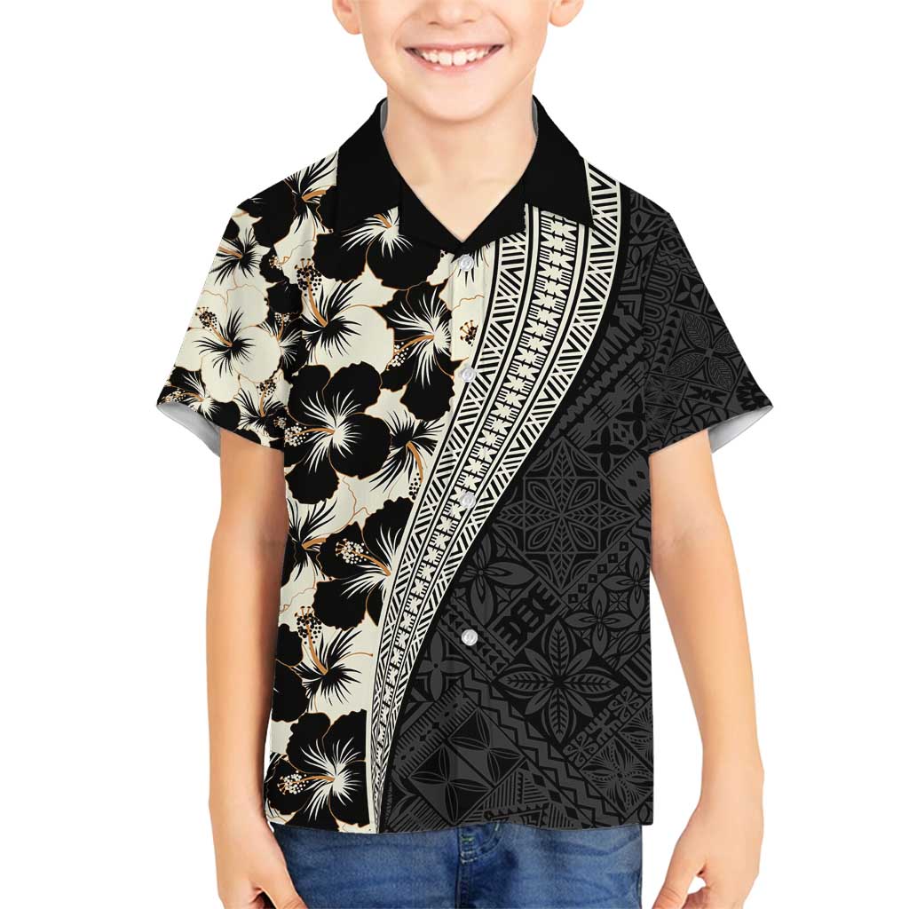 Bula Hibiscus Festival Family Matching Summer Maxi Dress and Hawaiian Shirt Tapa Pattern Half Style LT03 Son's Shirt Beige - Polynesian Pride