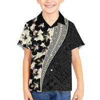Bula Hibiscus Festival Family Matching Summer Maxi Dress and Hawaiian Shirt Tapa Pattern Half Style LT03 Son's Shirt Beige - Polynesian Pride